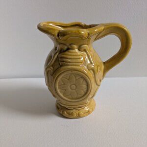 BOGO SALE! Vintage Mini Yellow Ceramic Pitcher | Embossed Floral